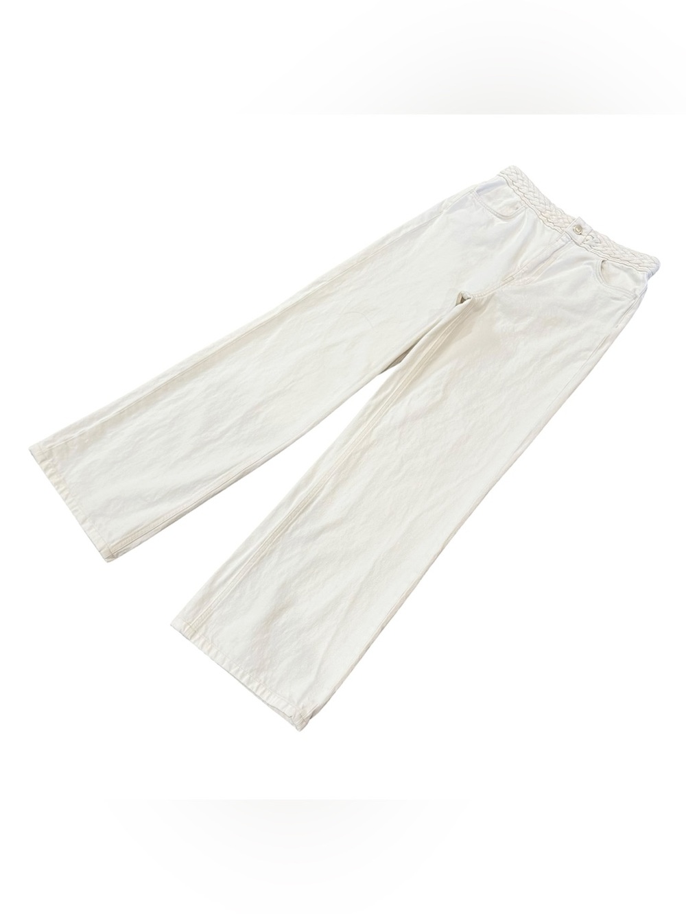 Massimo Dutti White Wide Leg Braided Waist Jeans